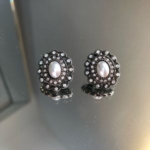 Silver Gem and Pearl Stud Earrings